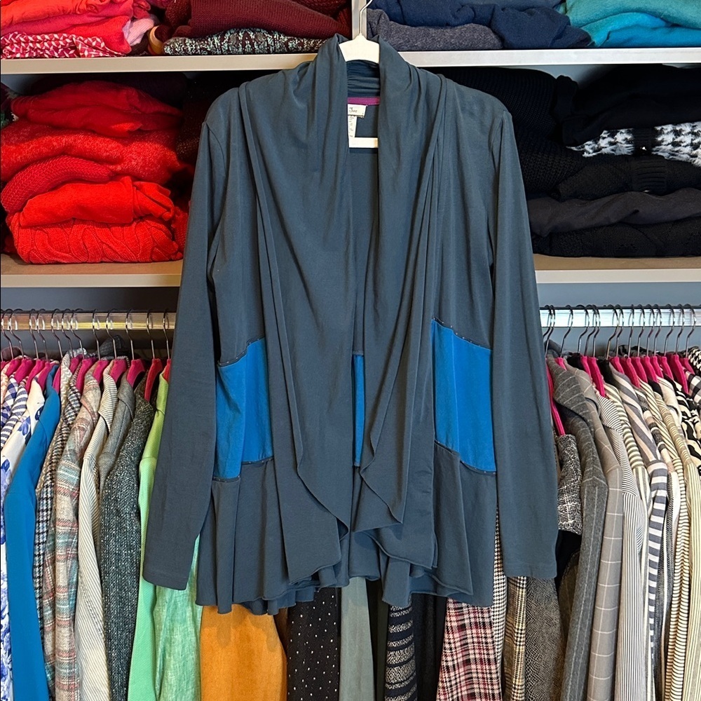 Matilda Jane green/blue colorblock open front long sleeve cardigan size S